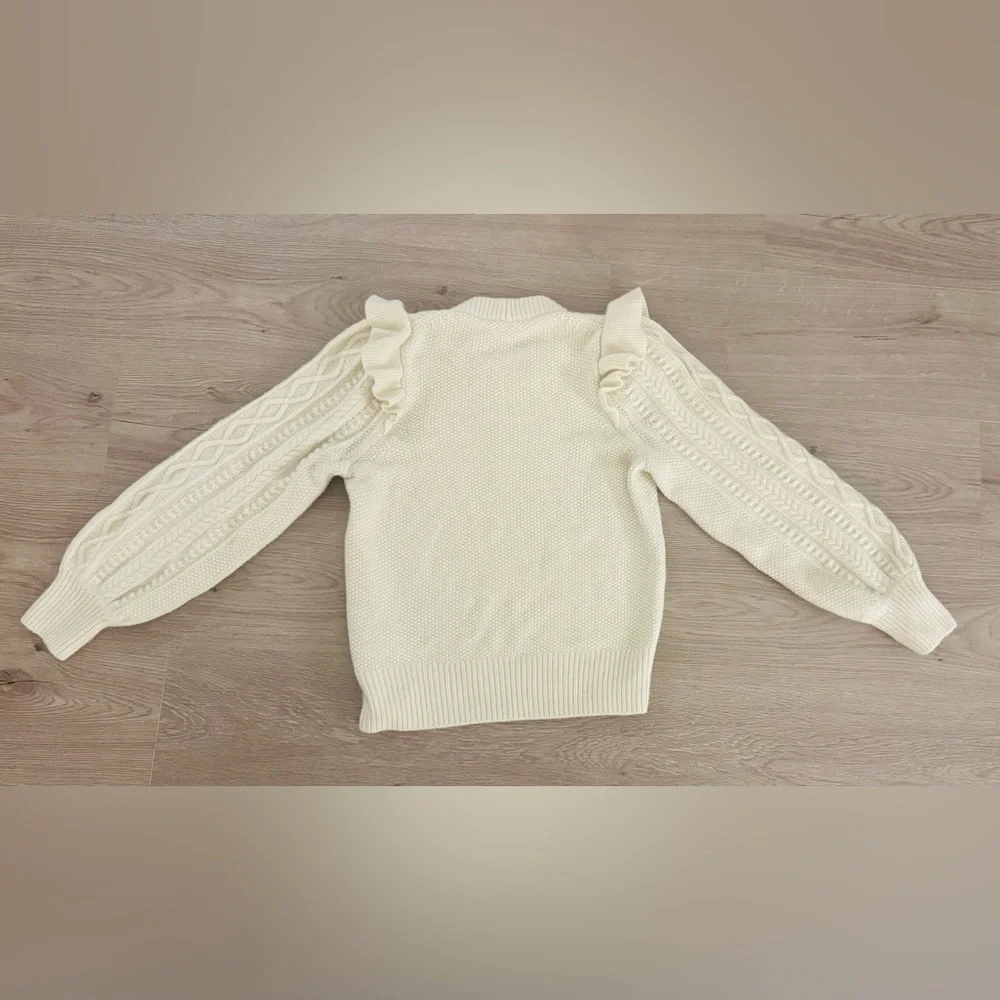 Madewell Hollydene Ruffle-Shoulder Pullover Sweater in Antique Cream